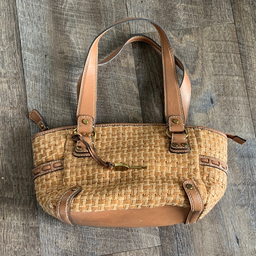 Fossil Vintage Tan Basket Woven Leather Shoulder Bag - Picture 2 of 14